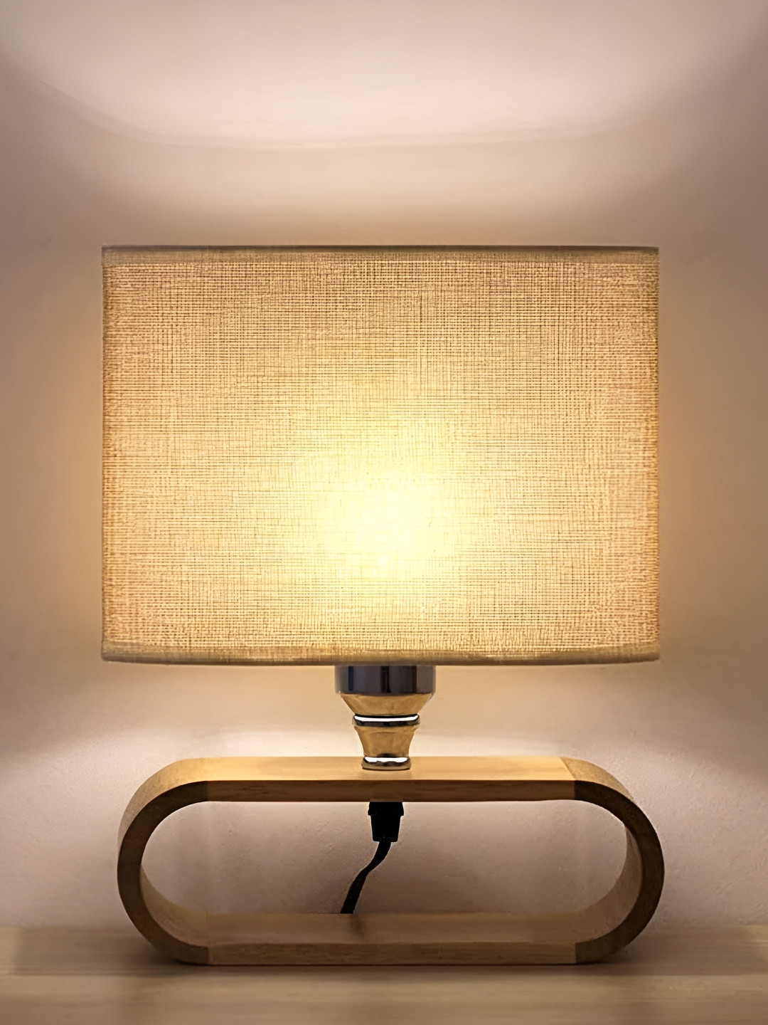Artica Brown and White Wooden Oval Shaped Table Lamp