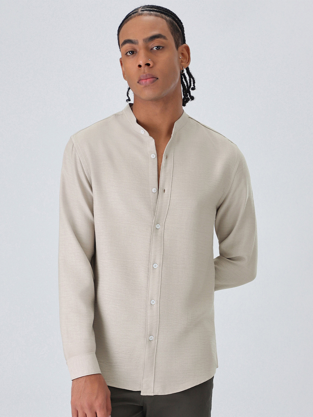 Banana Club Beige Mandarin Collar Shirt