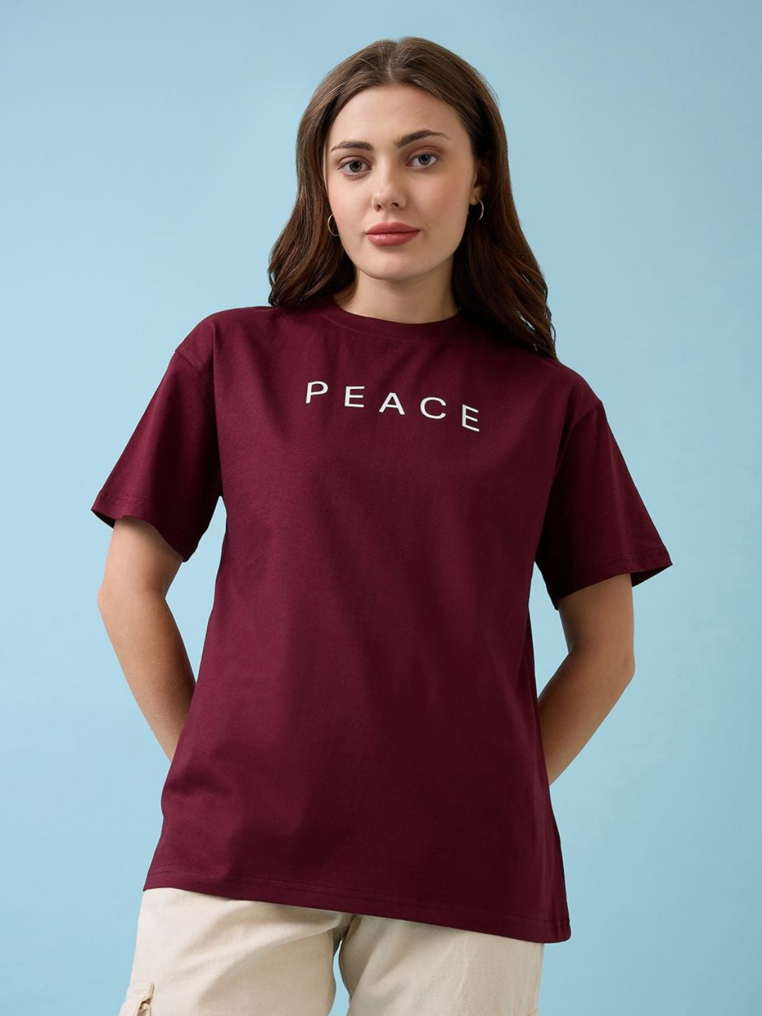 Mast & Harbour Women Graphic Printed Round Neck Cotton Oversized T-shirt