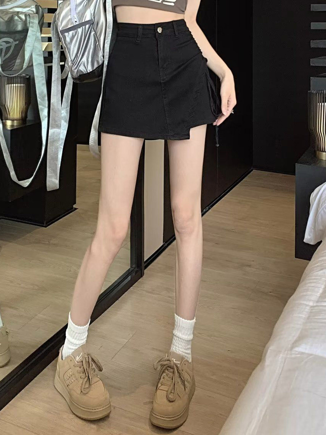 DressBerry Denim A-Line Tie-Ups Mini Skirt