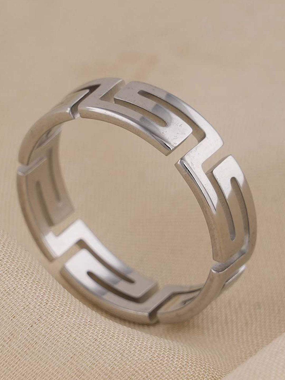 PALMONAS Versace Style Silver-Plated Ring For Mens Waterproof & Anti-Tarnish