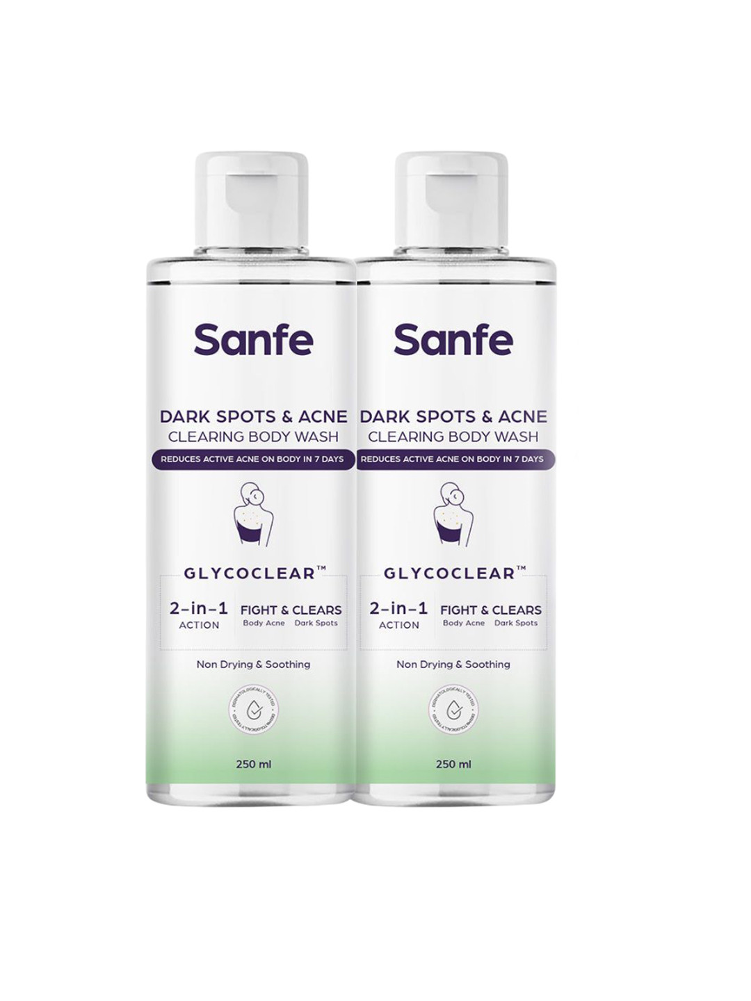 Sanfe Set Of 2 Dark Spots & Acne Clearing Body Wash With Glycolic Acid - 250 ml Each