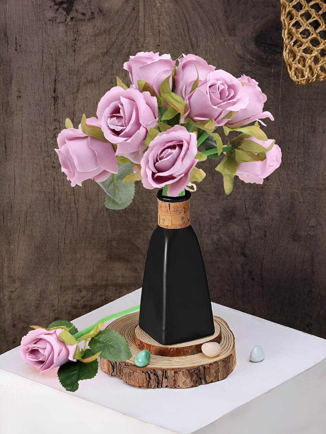 LITVERSE Purple 12 Pieces Rose Fake Silk Artificial Flower