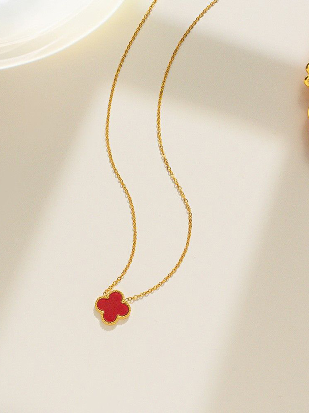 DIVASTRI Clover Stainless Steel Gold-Plated Floral Anti-Tarnish Pendants With Chains