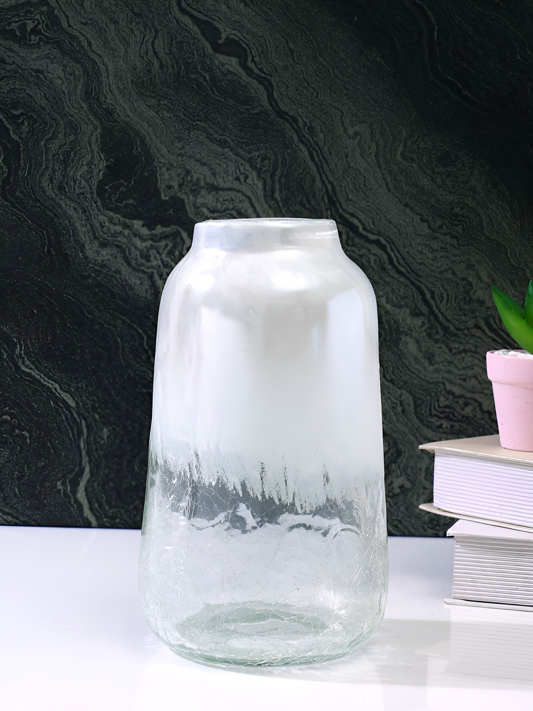 Myntra Elegant Homes Frosted White & Transparent Glass Flower Vase