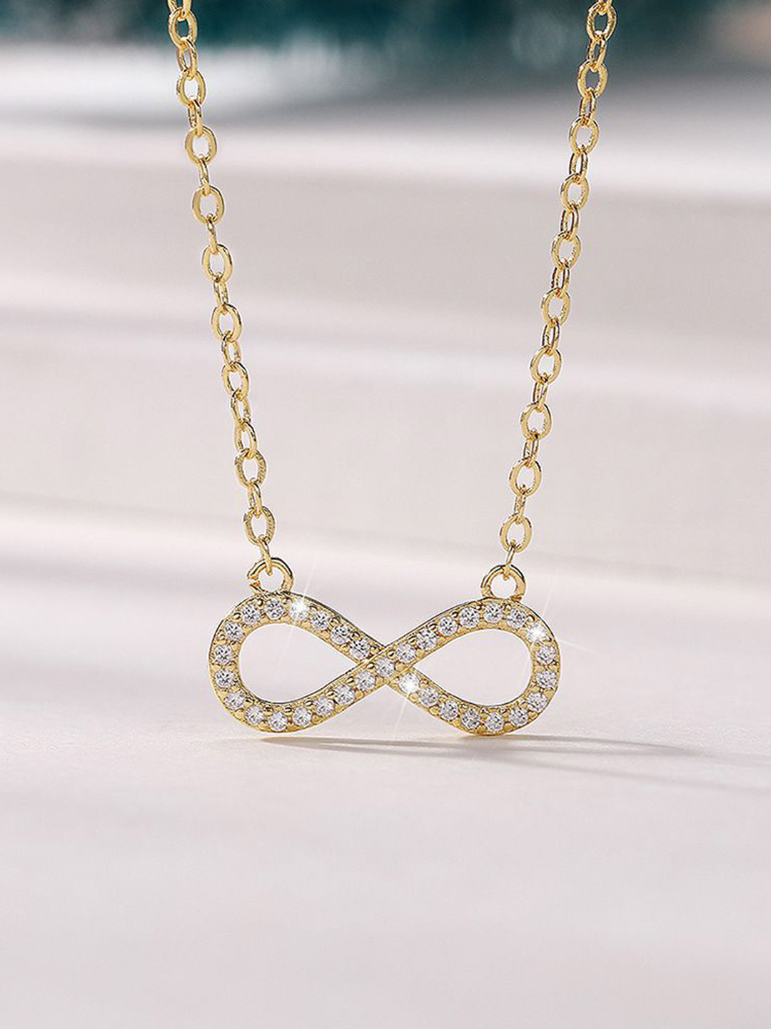 DIVASTRI Rose Gold-Plated Cubic Zirconia Studded Contemporary Pendants With Chain