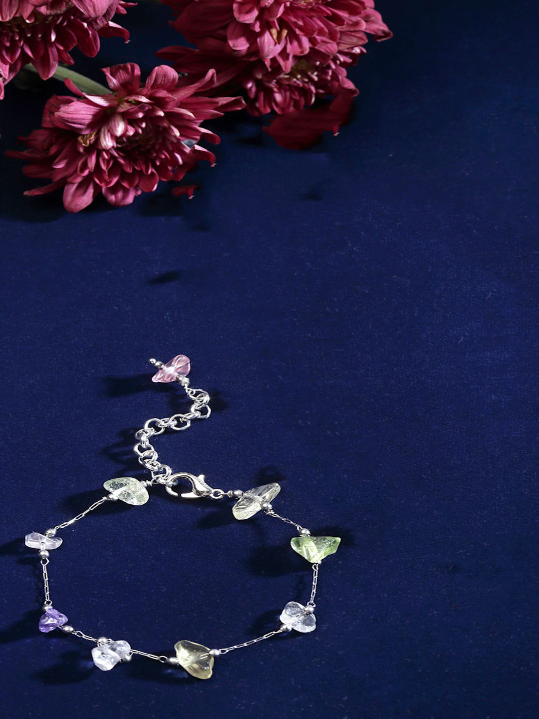 DUGRISTYLE Seafoam Silver-Plated Artificial Stones Studded Link Bracelet