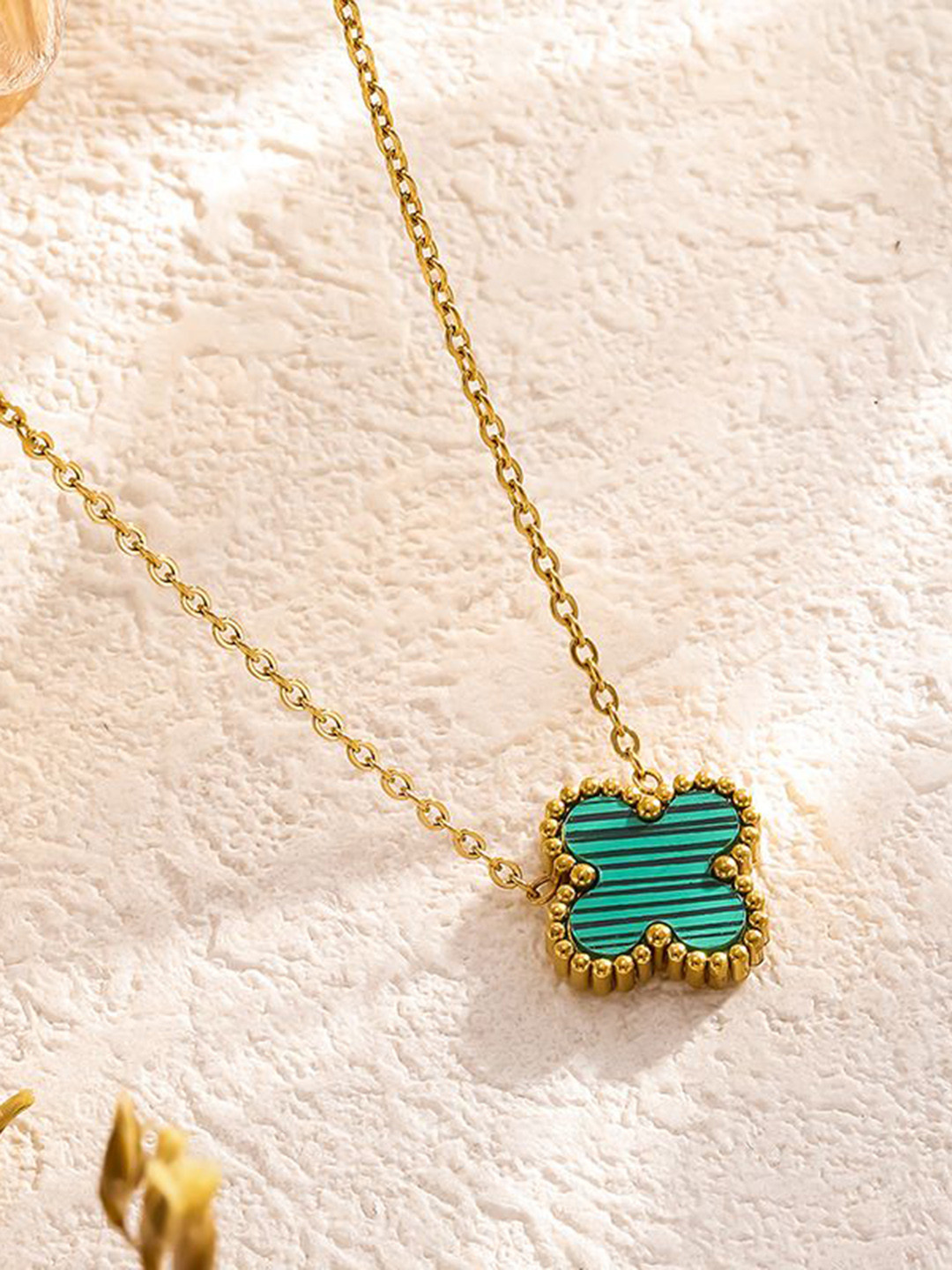 DIVASTRI Clover Stainless Steel Gold-Plated Floral Anti-Tarnish Pendants With Chains