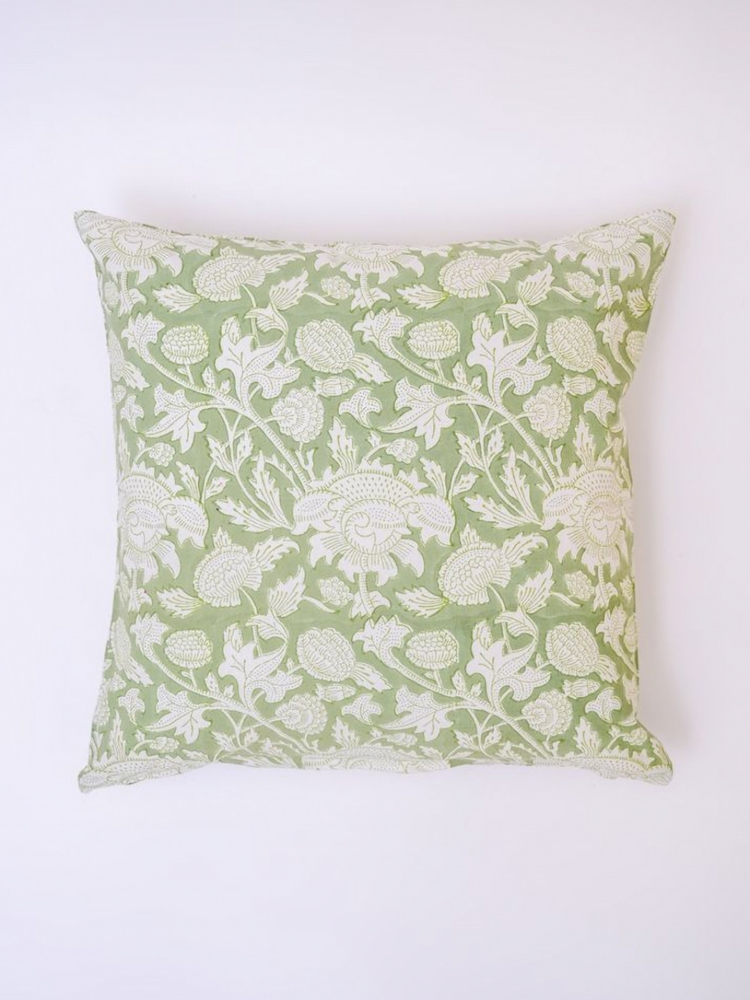 Block N Style Green Floral Polyester Silk Washable Square Cushion Cover -20x20In