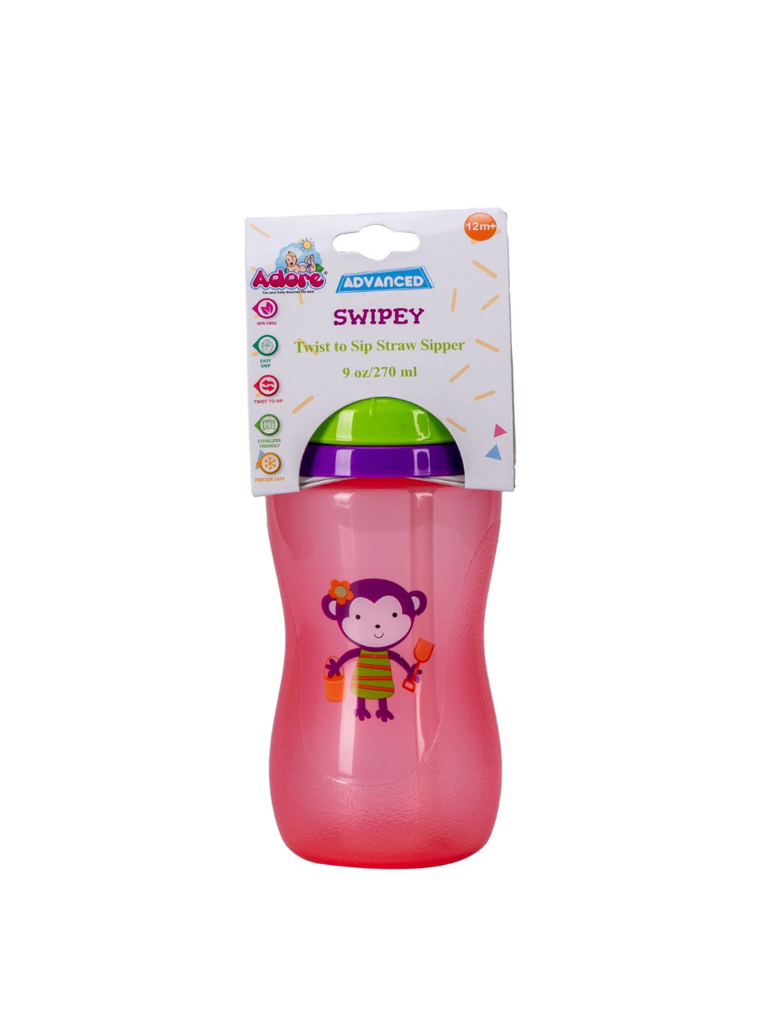Adore Kids Pink Swipey Twist to Sip Straw Sipper 270ml