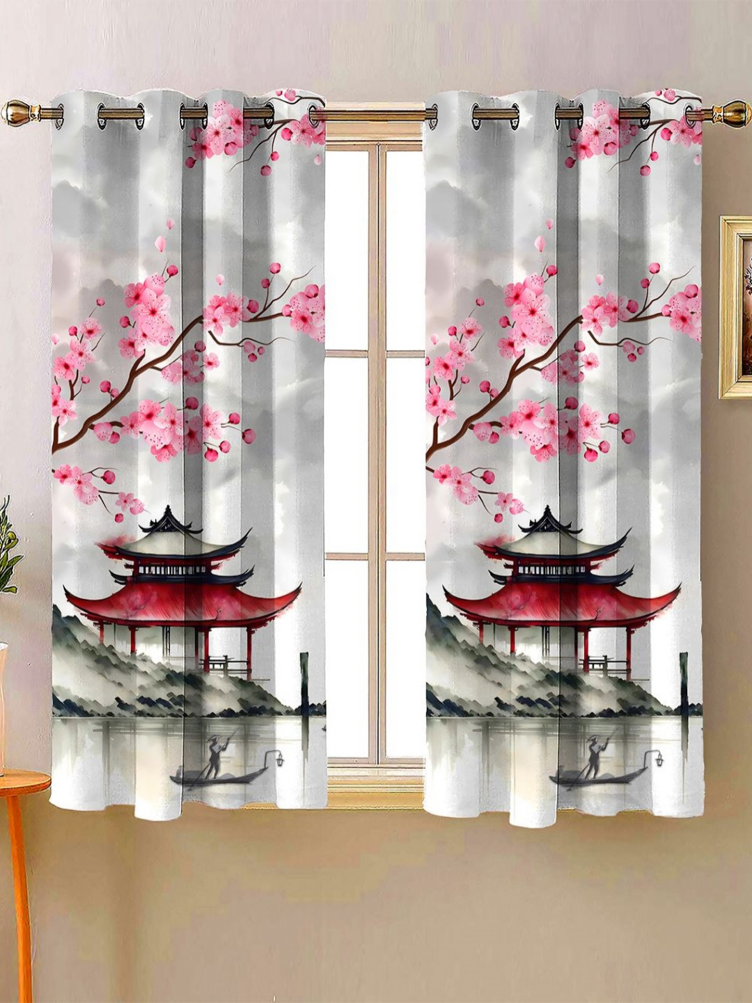 Steve & Anderson Aura Pink And Grey 2 Peices Printed Window Curtains (5 Feet)