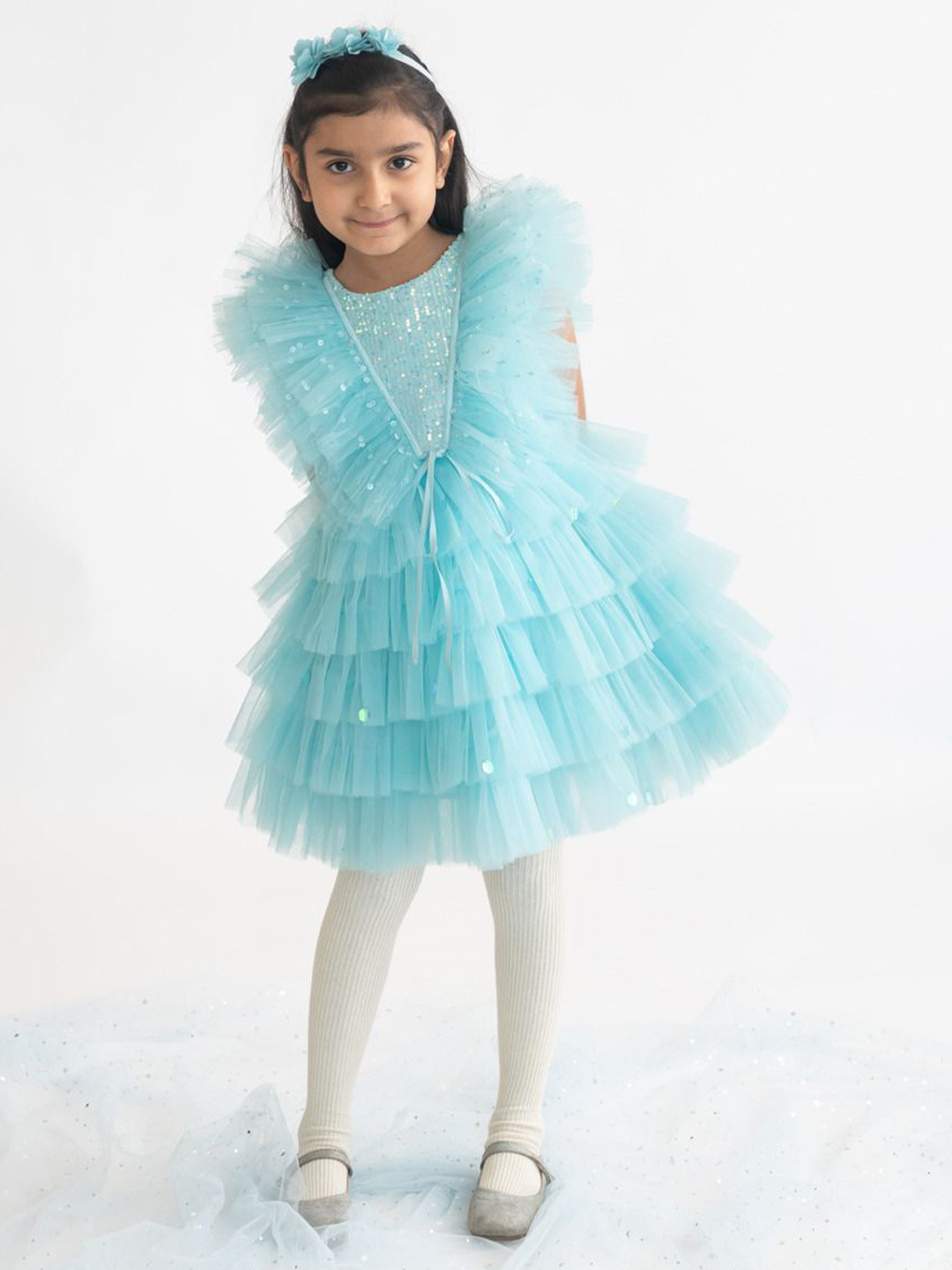 A Little Fable Kids Girls Fit & Flare Embellished Ruffle Tulle Party Dress