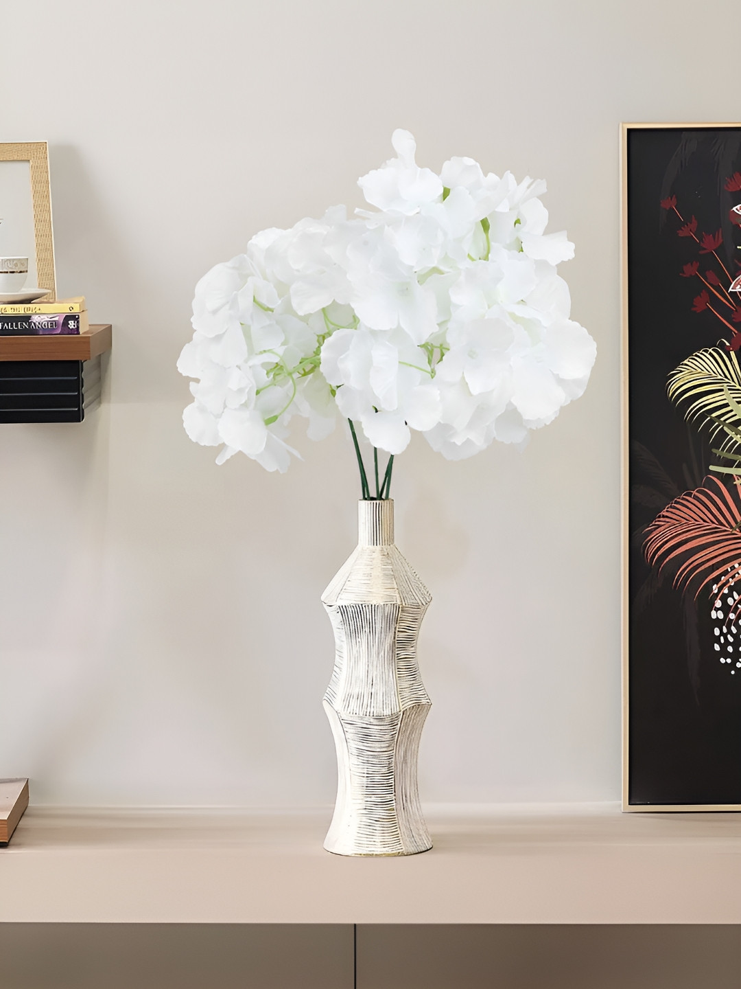 LITVERSE White 5 Pieces Hydrangea Artificial Flowers With Stems