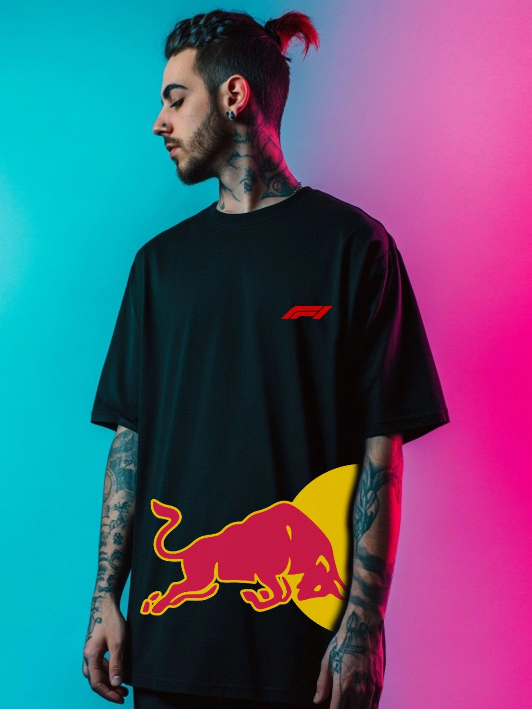 Getsetwear Men Rapid-Dry Graphic Printed Round Neck Cotton Oversized T-shirt