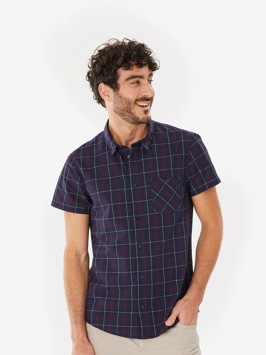 Decathlon Forclaz Men Classic Fit Spread Collar Tartan Checked Casual Shirt