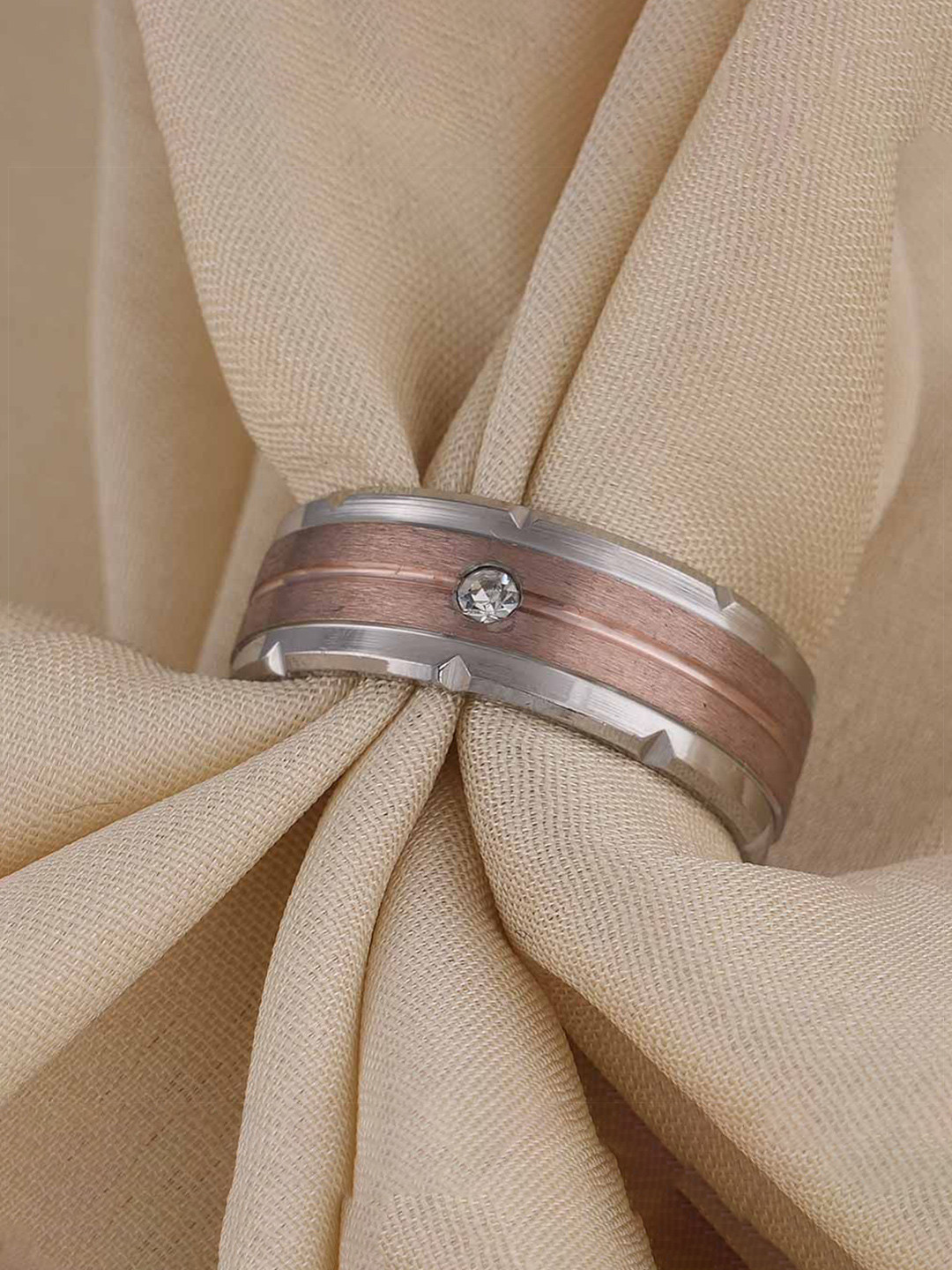 PALMONAS Men Splendid Silver Plated Rose Gold Waterproof & Anti-Tarnish Band Ring