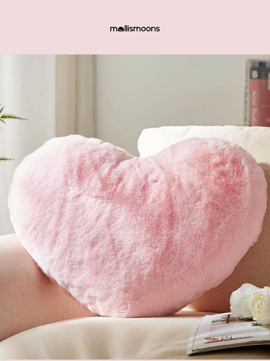 Mollismoons Pink Heart Shaped Ultra Fluffy & Soft Pre-Filled Cushion