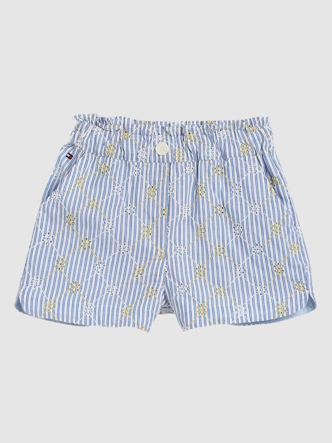 Tommy Hilfiger Girls Striped Self Design Regular Fit Cotton Shorts