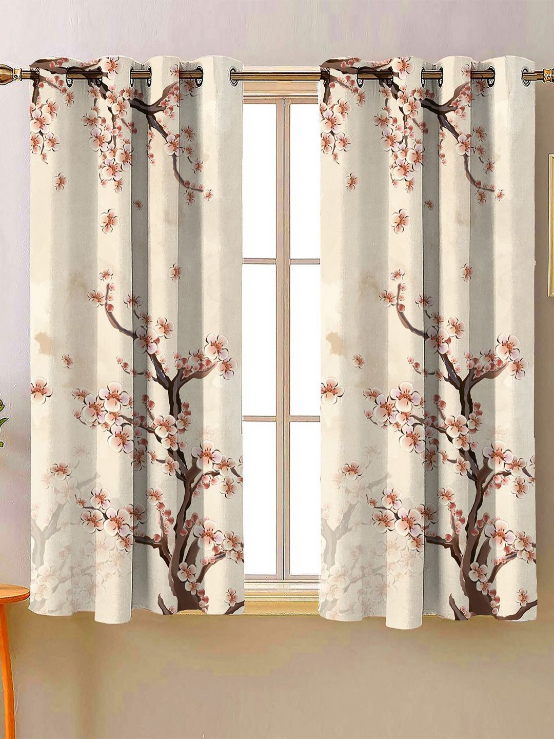 Steve & Anderson Jester Brown & Cream 2 Pieces Floral Printed Window Curtains (5 Feet)