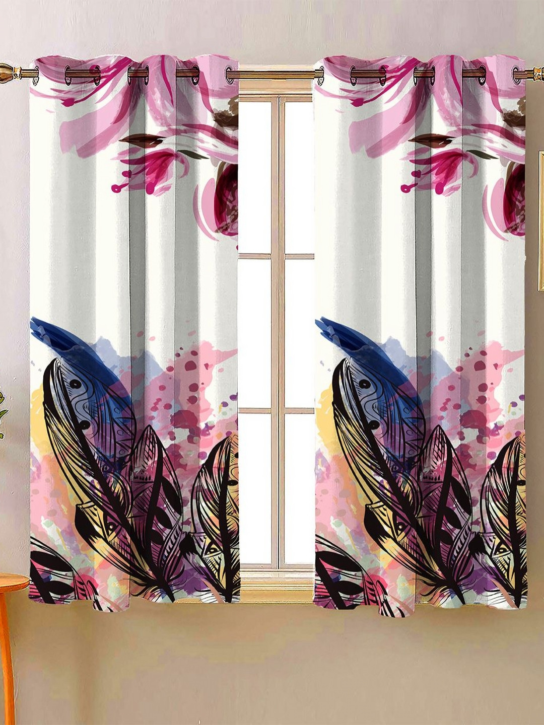 Steve & Anderson Aura Rose & White 2 Pieces Floral Printed Regular Window Curtain (5 Feet)