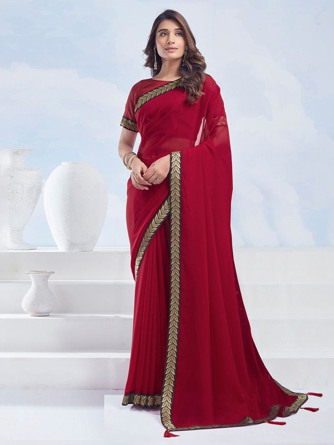 Styleveda Patchwork Poly Georgette Designer Chanderi Saree