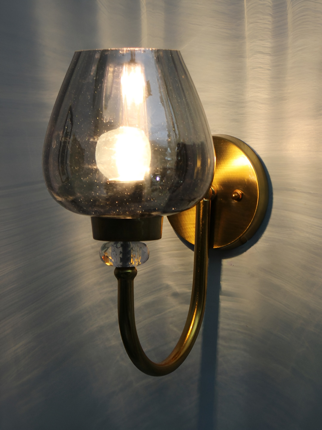 SHREE KALA HOME DECOR Luxury Gold-Toned Abstract Shaped Wall Lamp With Smoked Glass