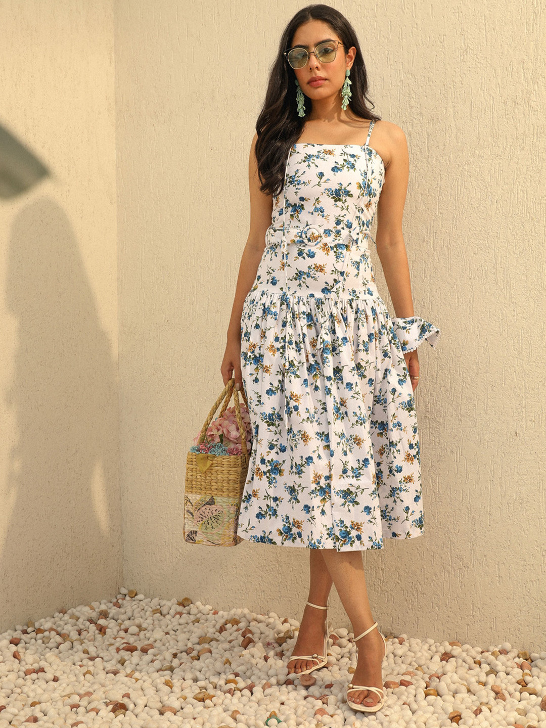 YA-SA Women Floral Printed Organic Cotton Fit & Flare Midi Dress