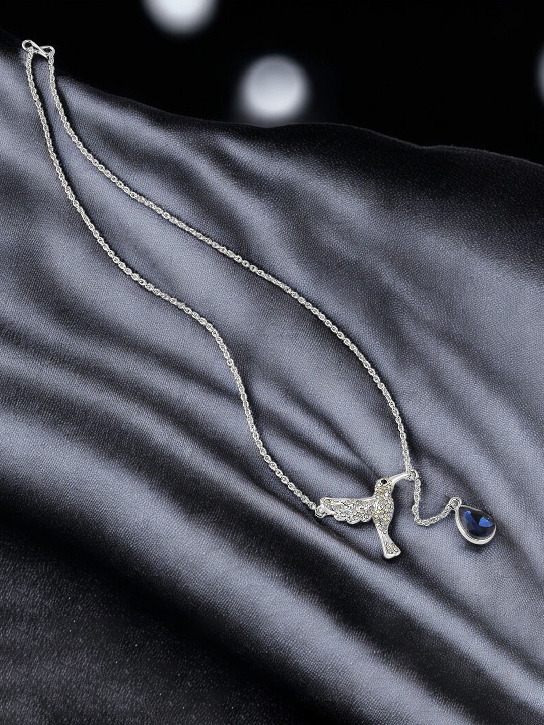 Mahi Rhodium-Plated Hummingbird-Shaped Pendants with Chains