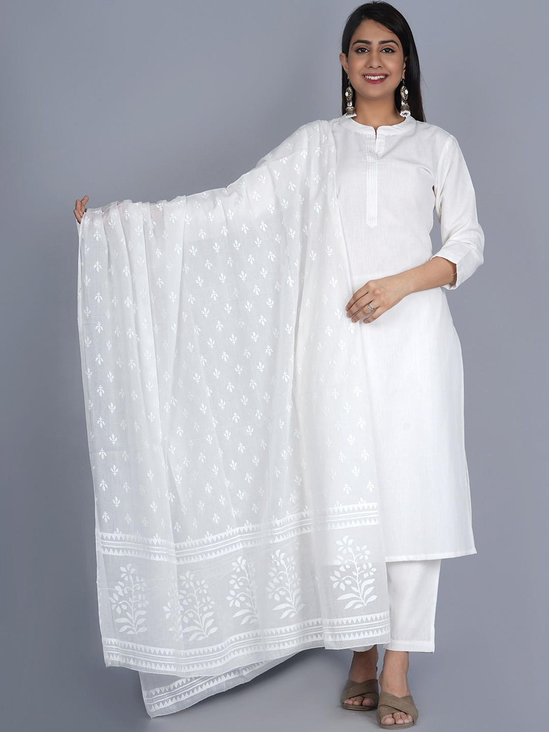 RAJPUTANA CAMISA Mandarin Collar Pure Cotton Kurta With Harem Pants & Dupatta