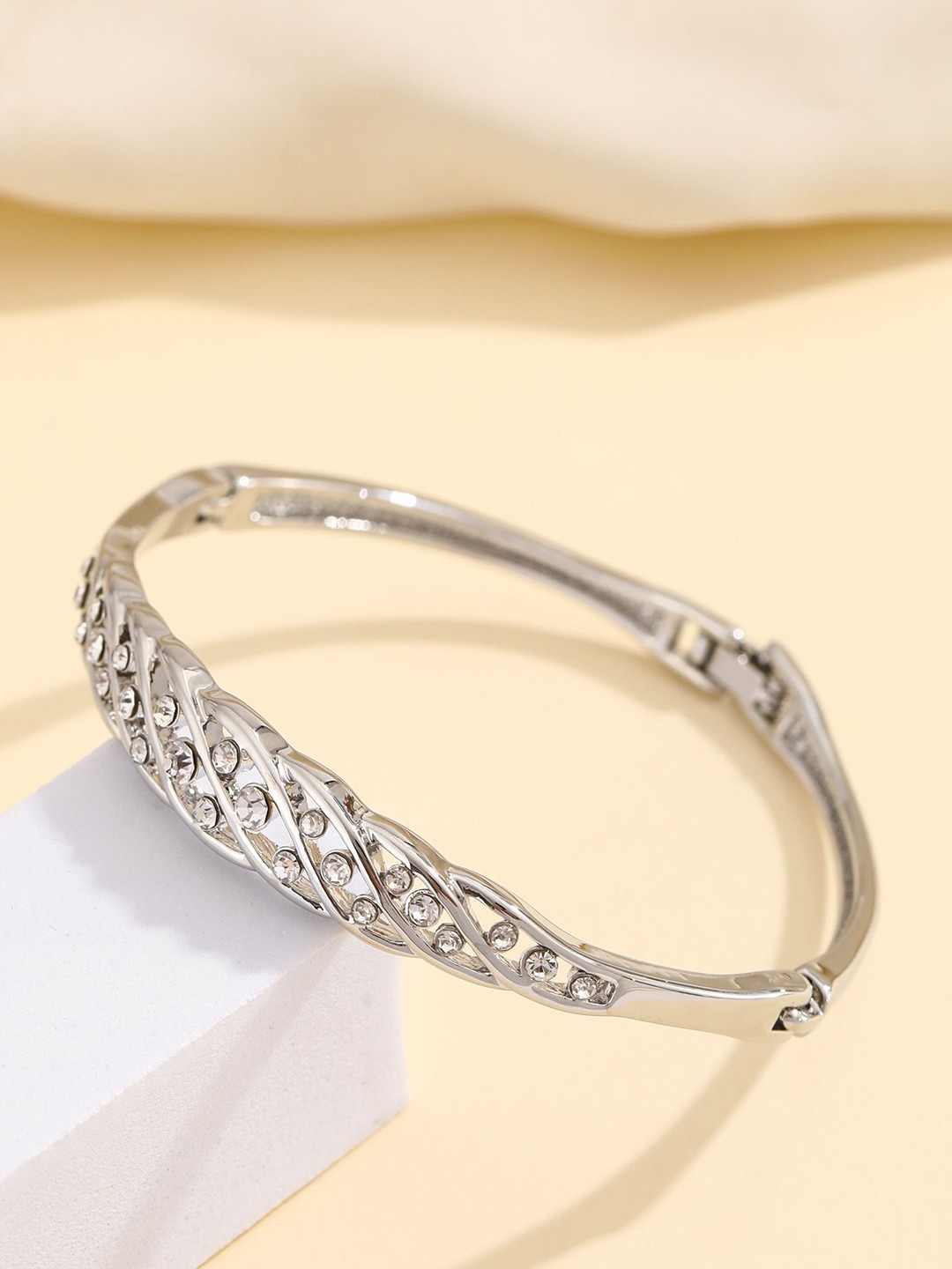 Shining Diva Fashion Women Crystals Silver-Plated Kada Bracelet