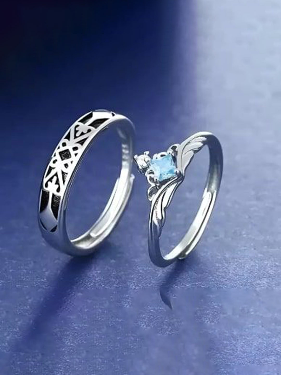 Omaya Jewels Set of 2 Silver-Plated Artificial Stone-Studded Couple Finger Rings