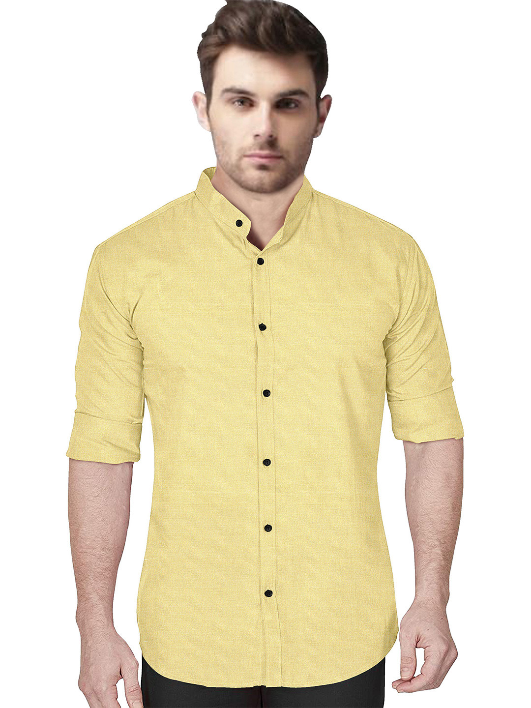 Metronaut Men Band Collar Solid Cotton Casual Shirt