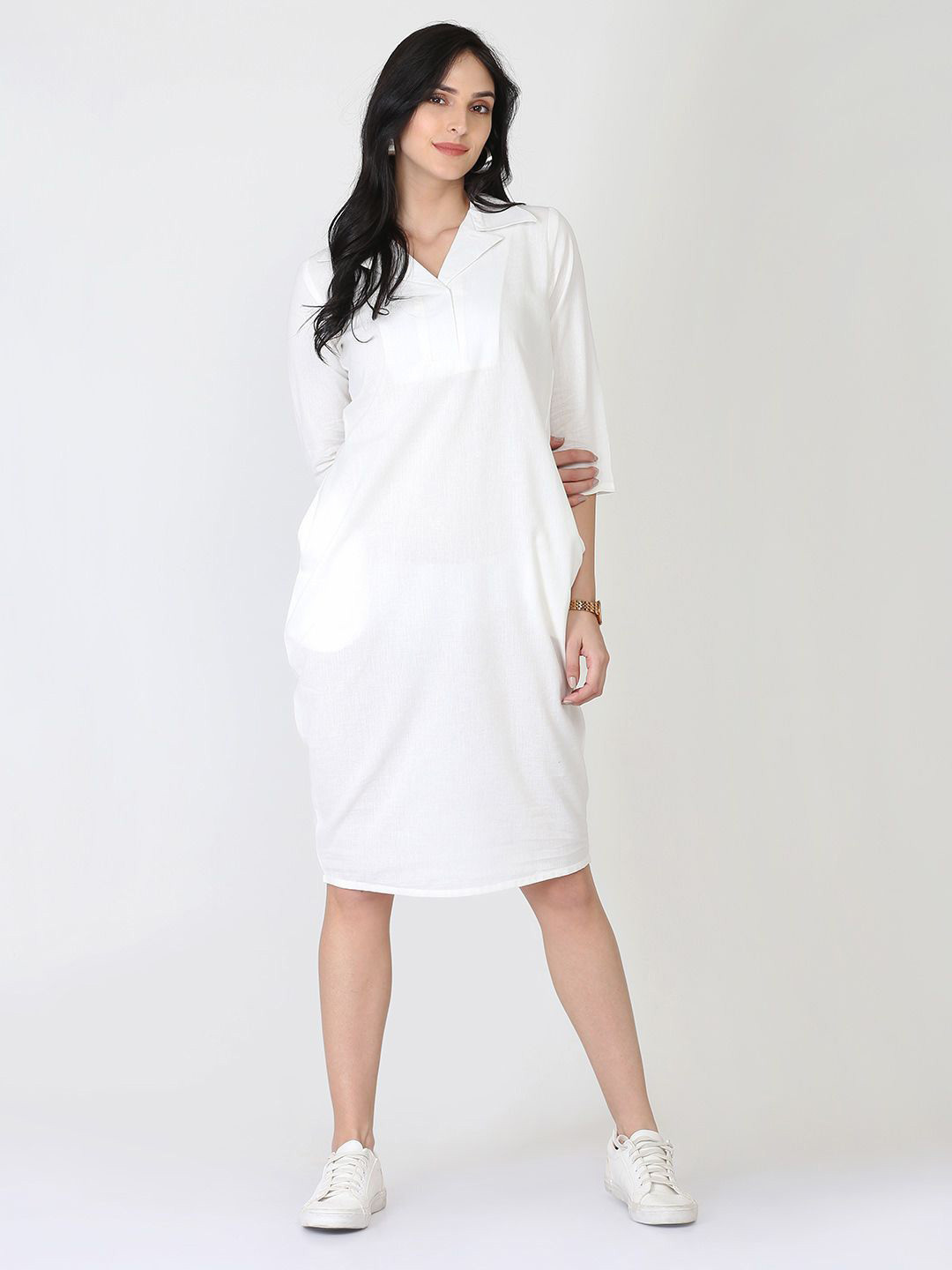 Abhishti White Cotton Linen Tulip Dress