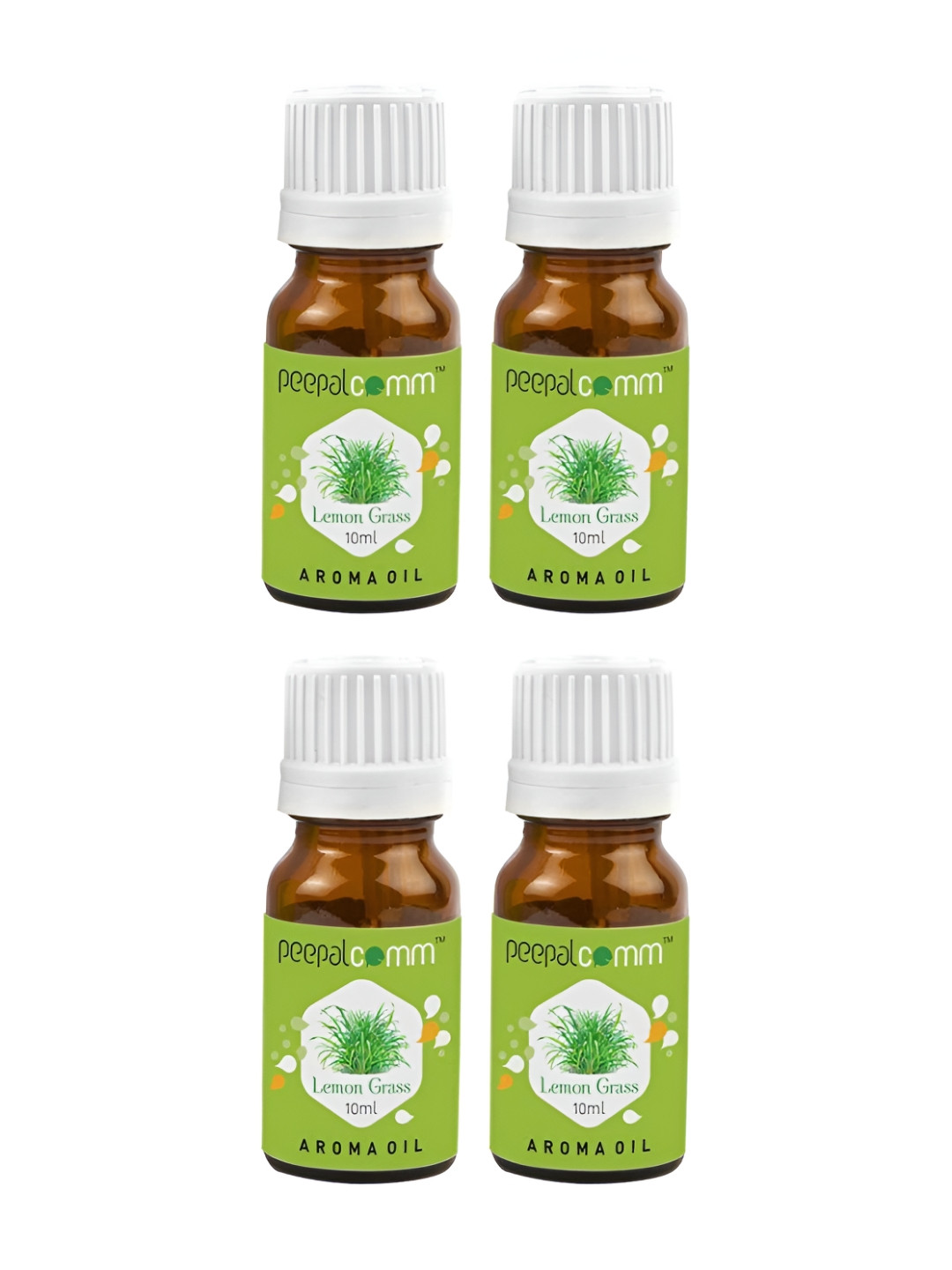 PEEPALCOMM Green & White 4 Pieces Lemongrass Aroma Oils 10 ml