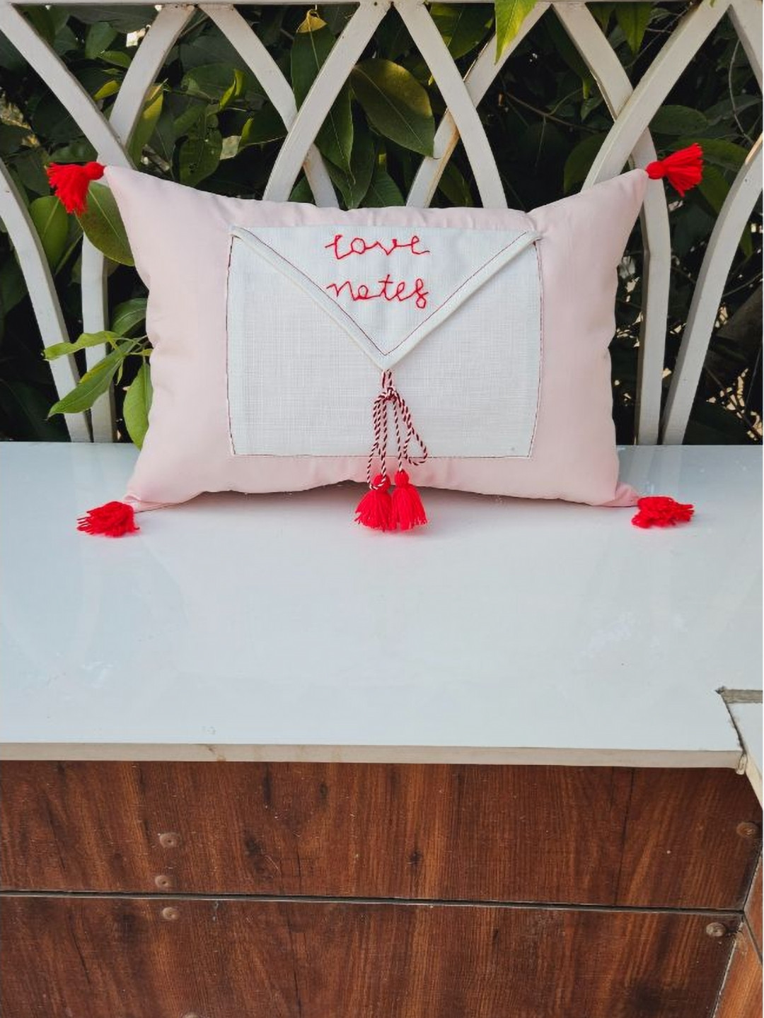 THROWPILLOW Pink & Red Cotton Rectangle Enveloping Love Notes Valentine Cushion Cover