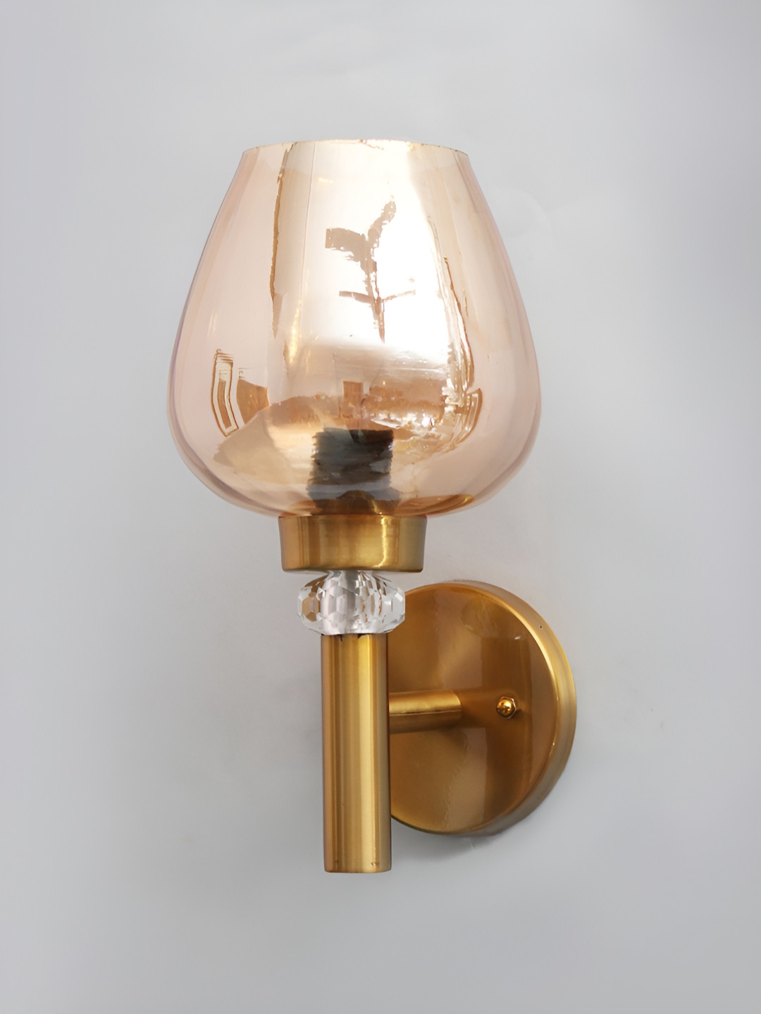 SHREE KALA HOME DECOR Gold-Toned & Brown Abstract Shaped Wall Lamp With Luster Glass