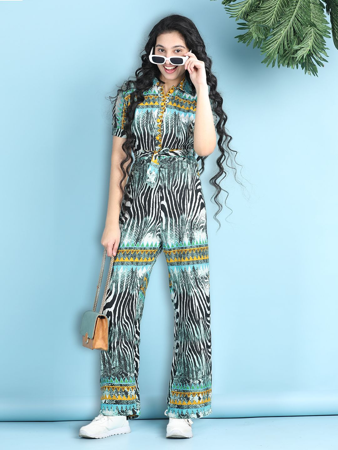 Cutiekins Girls Animal Printed Shirt Collared Basic Jumpsuit