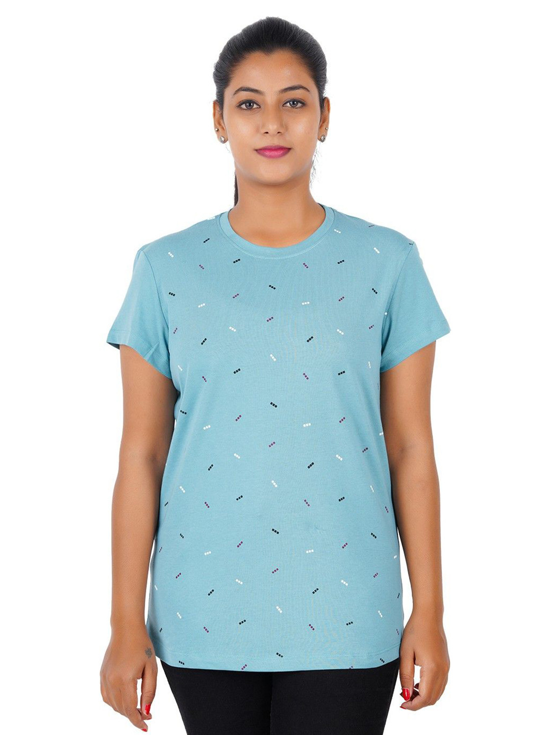 GUIDE Women Geometric Printed Round Neck Cotton T-shirt