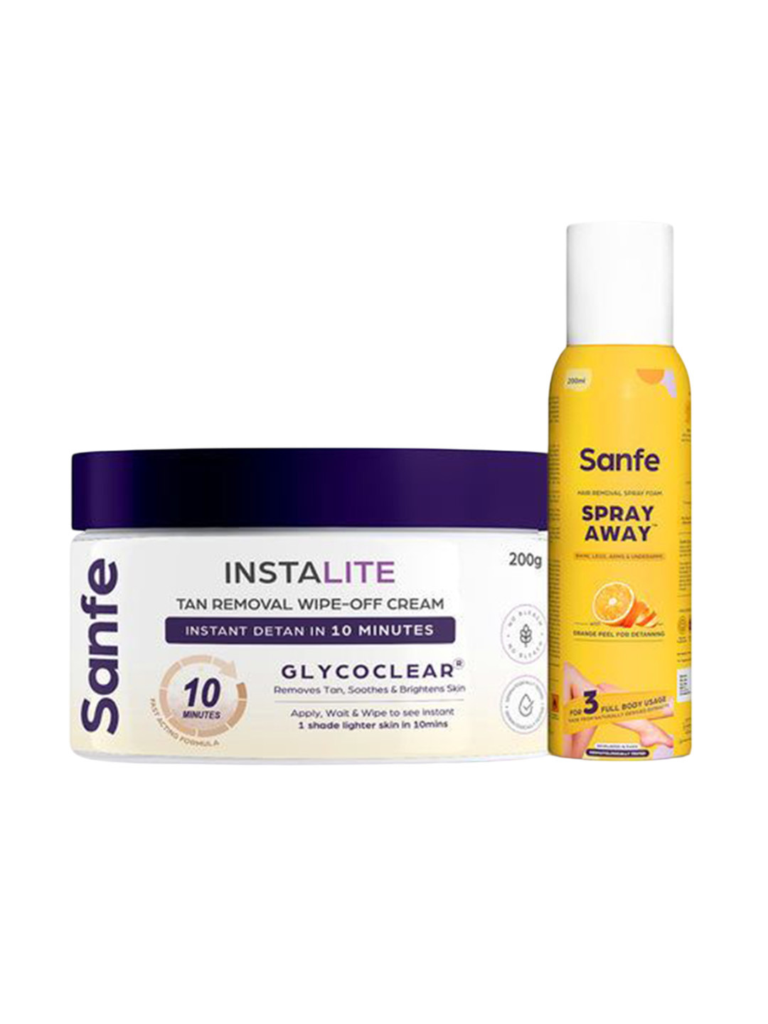 Sanfe Set Of Spray Away Hair Removal & Glycoclear Instalite Tan Removal Wipe-Off Cream