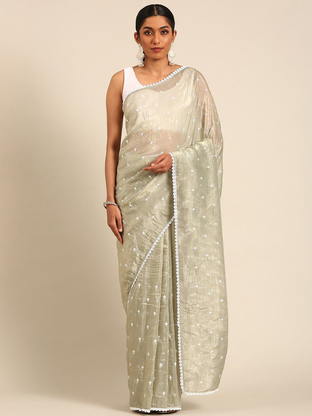 LeeliPeeri Designer Floral Embroidered Tissue Saree
