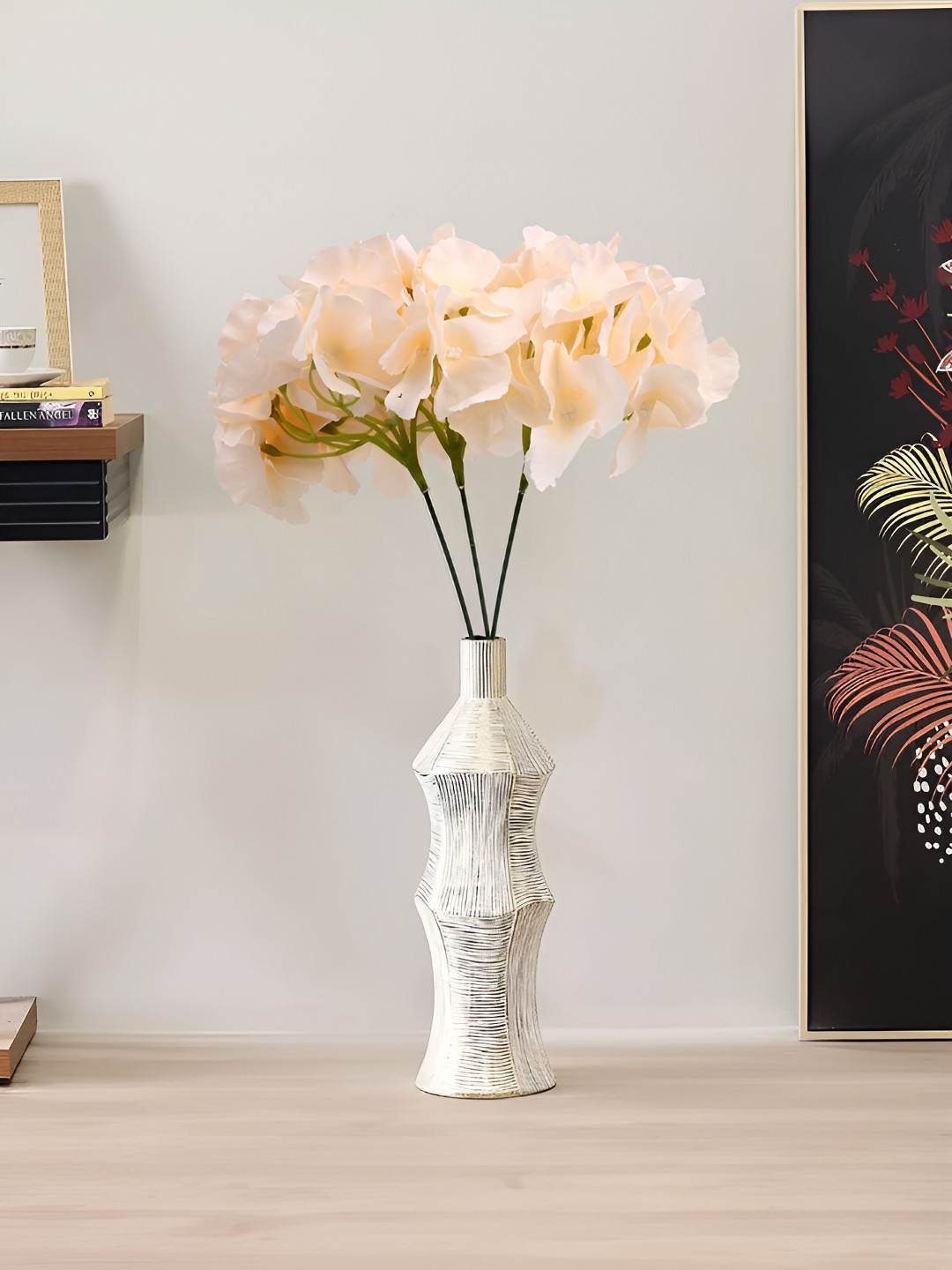 LITVERSE Beige 3 Pieces Hydrangea Artificial Flowers With Stems