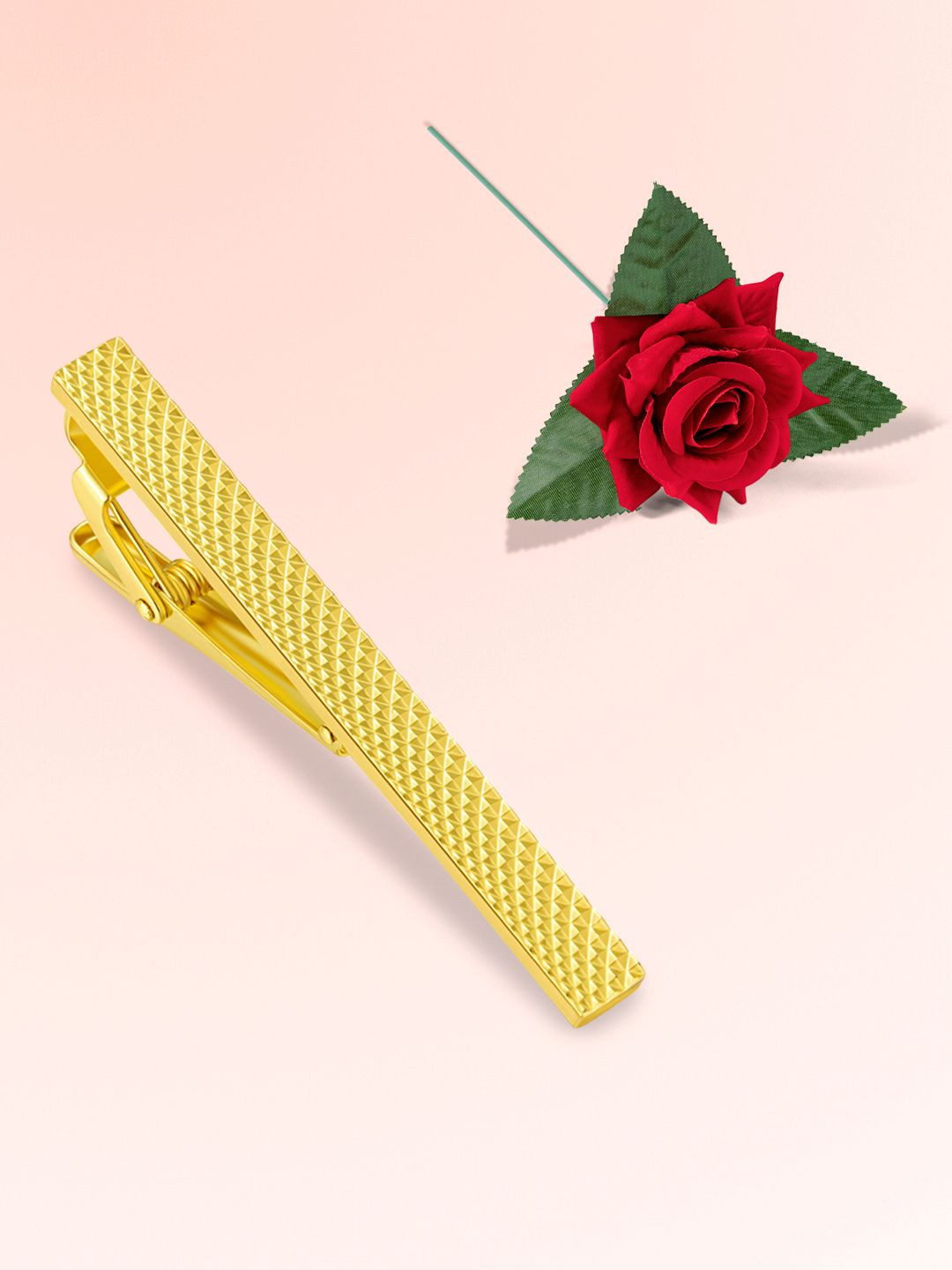 Peora Men Gold-Plated Minimal Tie Pin With Red Rose