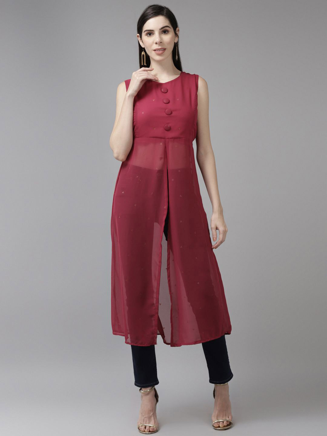 CORSICA front high slits Show Off Button Detailing Top