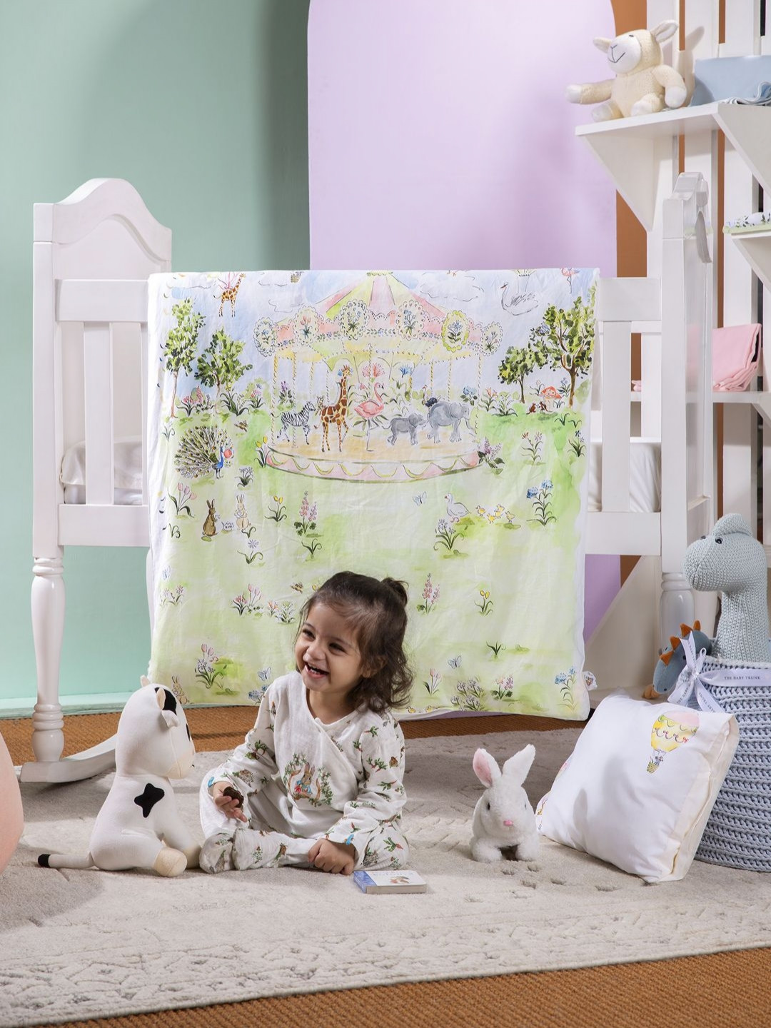 THE BABY TRUNK White-Multi Printed 210 GSM Cotton AC Room Kids Comforter