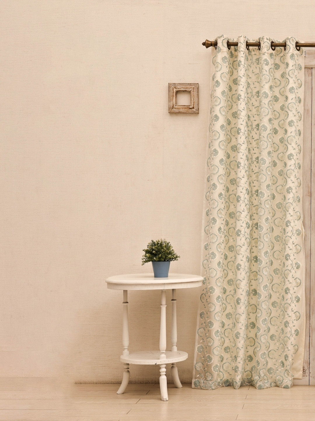 Ariana Twilight Blue & Cream Floral Printed Room Darkening Door Curtain