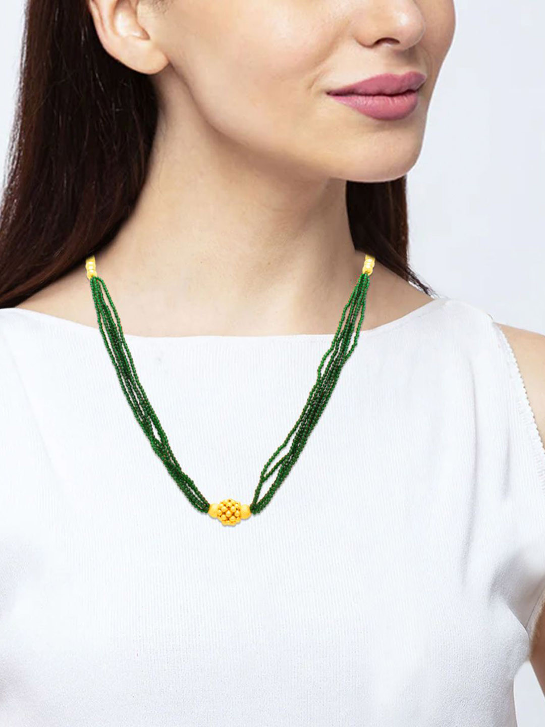 WHP JEWELLERS Women 22 KT Yellow Gold Green Beaded Necklace