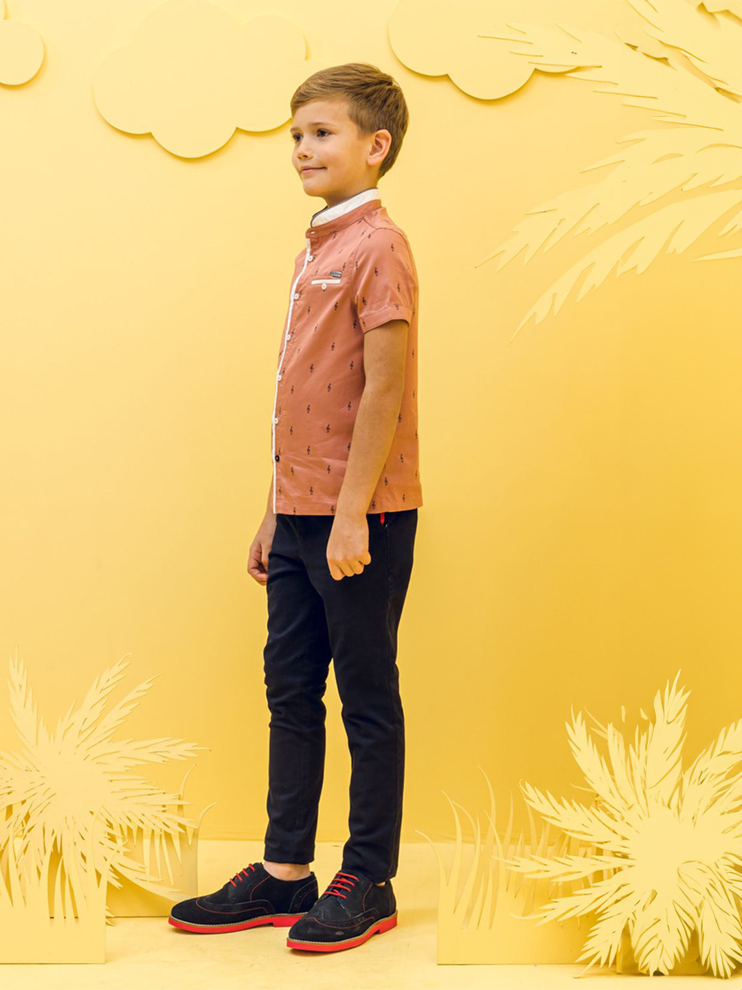 FOREVER FRIDAY Boys Band Collar Conversational Printed Cotton Casual Shirt