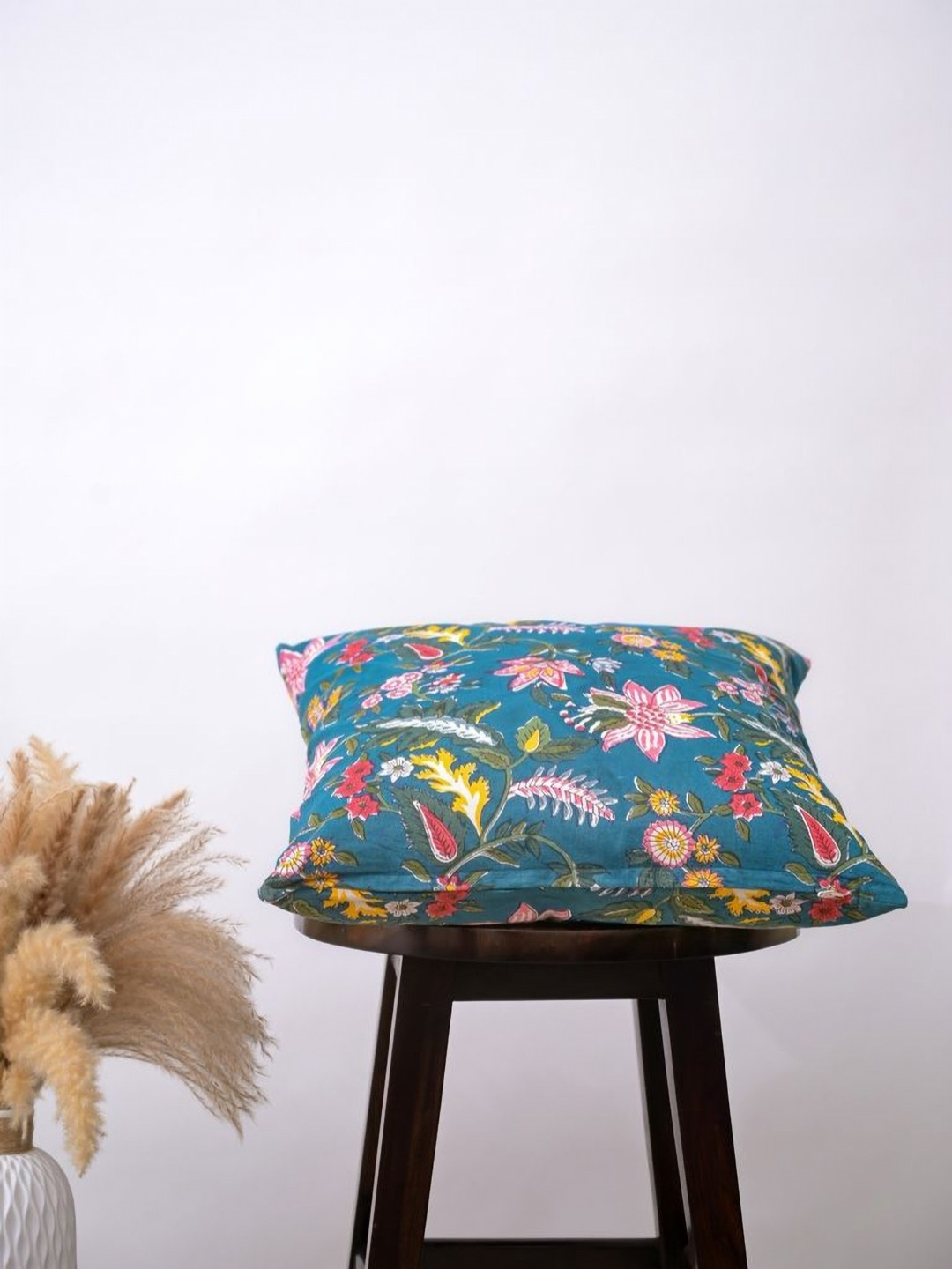 Block N Style Eirene Green Floral Cotton Washable Square Cushion Covers - 15.7 x 15.7 In