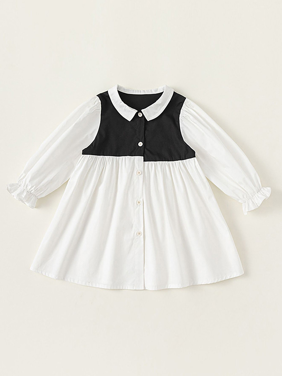 LULU & SKY Kids-Girls Peter Pan Collar Colourblock Button-Up A-Line Dress