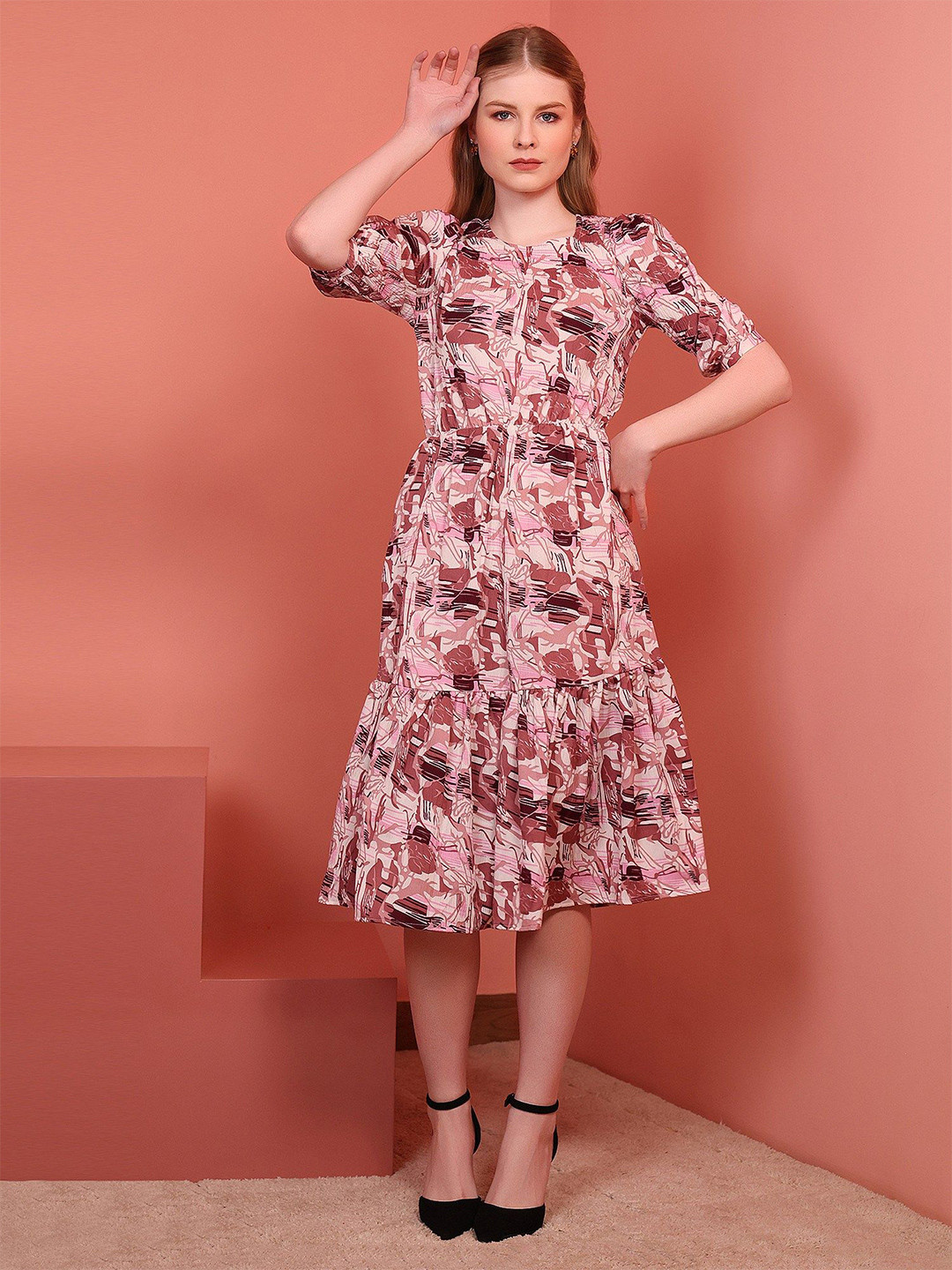 Istyle Can Women Abstract Fit and Flare Midi Dress